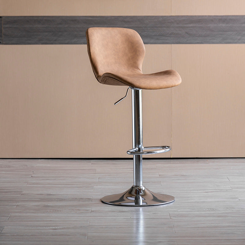 Contemporary Leather Adjustable Height Barstool Indoor Bar Stool with Low Back Brown Silver 1 Piece Clearhalo 'Bar Furniture' 'Bar Stools' 'bar_stools' 'furn' 'furn_bar_stools' 'furniture_bar_stools' 'Kitchen & Dining Furniture' 'kitchen&dining_furn' 'kitchen' 'kitchen_furn' Furniture' 4654732