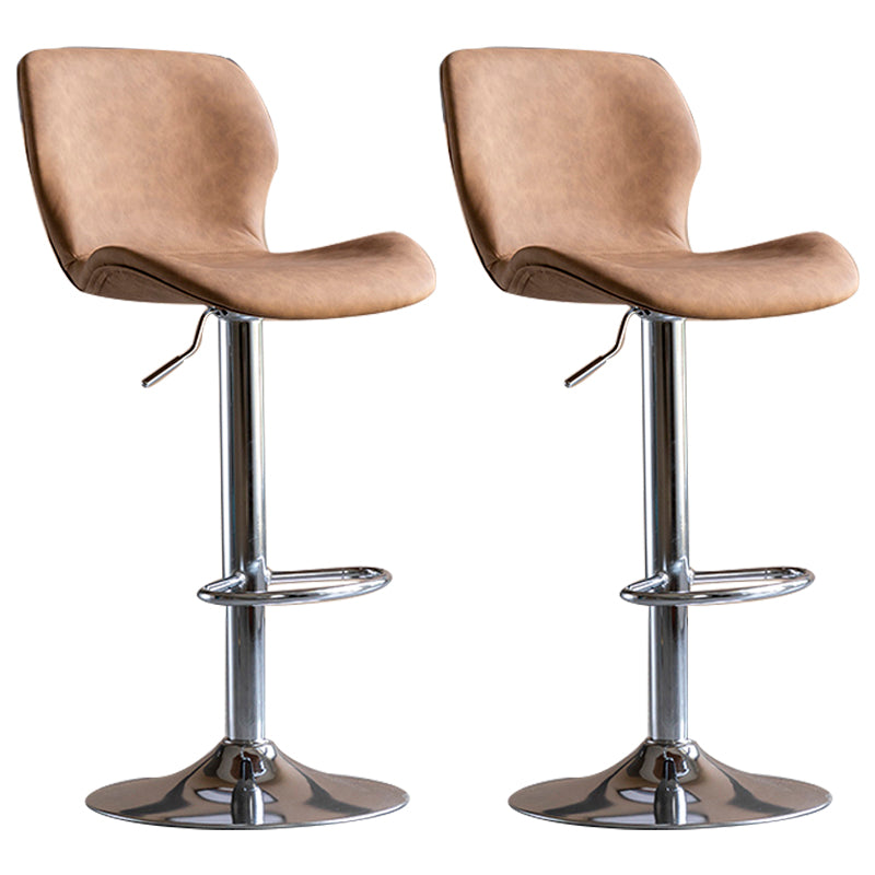 Contemporary Leather Adjustable Height Barstool Indoor Bar Stool with Low Back Brown Silver 2 Piece Set Clearhalo 'Bar Furniture' 'Bar Stools' 'bar_stools' 'furn' 'furn_bar_stools' 'furniture_bar_stools' 'Kitchen & Dining Furniture' 'kitchen&dining_furn' 'kitchen' 'kitchen_furn' Furniture' 4654733