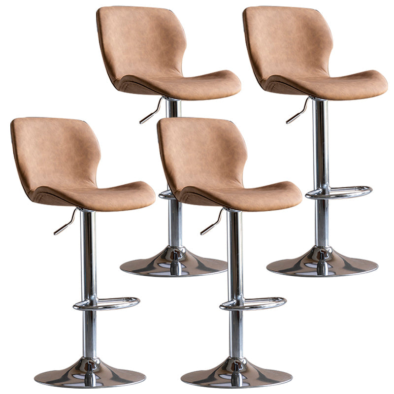 Contemporary Leather Adjustable Height Barstool Indoor Bar Stool with Low Back Brown Silver 4 Piece Set Clearhalo 'Bar Furniture' 'Bar Stools' 'bar_stools' 'furn' 'furn_bar_stools' 'furniture_bar_stools' 'Kitchen & Dining Furniture' 'kitchen&dining_furn' 'kitchen' 'kitchen_furn' Furniture' 4654734