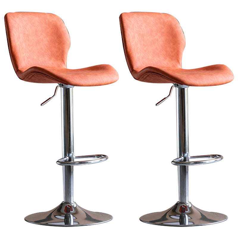 Contemporary Leather Adjustable Height Barstool Indoor Bar Stool with Low Back Orange Silver 2 Piece Set Clearhalo 'Bar Furniture' 'Bar Stools' 'bar_stools' 'furn' 'furn_bar_stools' 'furniture_bar_stools' 'Kitchen & Dining Furniture' 'kitchen&dining_furn' 'kitchen' 'kitchen_furn' Furniture' 4654739
