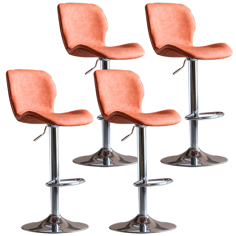 Contemporary Leather Adjustable Height Barstool Indoor Bar Stool with Low Back Orange Silver 4 Piece Set Clearhalo 'Bar Furniture' 'Bar Stools' 'bar_stools' 'furn' 'furn_bar_stools' 'furniture_bar_stools' 'Kitchen & Dining Furniture' 'kitchen&dining_furn' 'kitchen' 'kitchen_furn' Furniture' 4654740