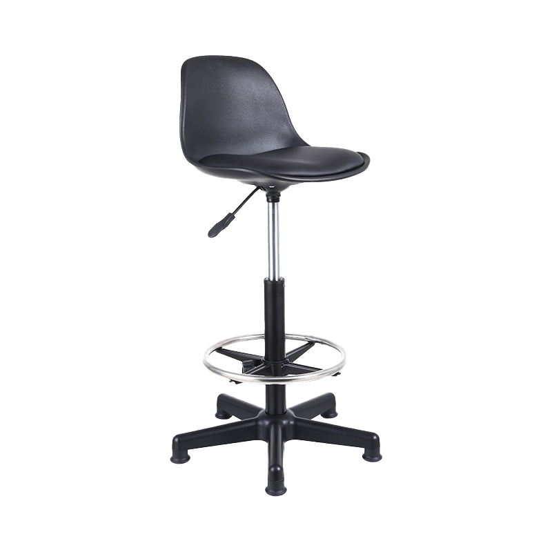 Contemporary Leather Swivel Barstool Indoor Low Back Bar Stool with Iron Legs Textured Black 1 Piece Bar Stool(31"H) Clearhalo 'Bar Furniture' 'Bar Stools' 'bar_stools' 'furn' 'furn_bar_stools' 'furniture_bar_stools' 'Kitchen & Dining Furniture' 'kitchen&dining_furn' 'kitchen' 'kitchen_furn' Furniture' 4654807