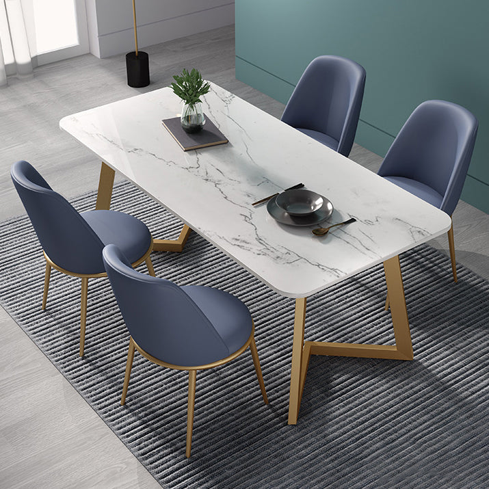 Nordic Glam Style 1/4/5 Pieces Dining Sintered Stone Dining Table Set with Metal Legs 5 Pieces: Table, 4 Blue Chairs Clearhalo 'Dining Room Sets' 'Dining Tables & Seating' 'dining_room_set' 'furn' 'furn_dining_room_set' 'Furniture' 'furniture_dining_room_set' 'Kitchen & Dining Furniture' 'kitchen&dining_furn' 'kitchen' 4654891