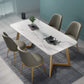 Nordic Glam Style 1/4/5 Pieces Dining Sintered Stone Dining Table Set with Metal Legs 5 Pieces: Table, 4 Grey Chairs Clearhalo 'Dining Room Sets' 'Dining Tables & Seating' 'dining_room_set' 'furn' 'furn_dining_room_set' 'Furniture' 'furniture_dining_room_set' 'Kitchen & Dining Furniture' 'kitchen&dining_furn' 'kitchen' 4654895