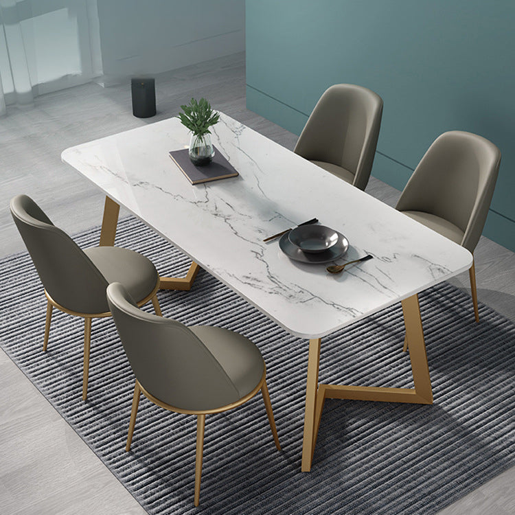 Nordic Glam Style 1/4/5 Pieces Dining Sintered Stone Dining Table Set with Metal Legs 5 Pieces: Table, 4 Grey Chairs Clearhalo 'Dining Room Sets' 'Dining Tables & Seating' 'dining_room_set' 'furn' 'furn_dining_room_set' 'Furniture' 'furniture_dining_room_set' 'Kitchen & Dining Furniture' 'kitchen&dining_furn' 'kitchen' 4654895