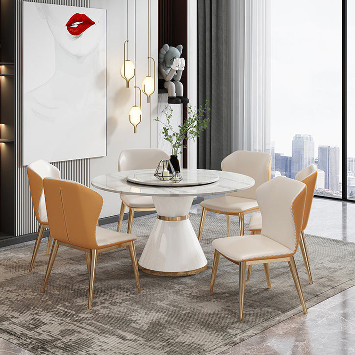 Modern Style 1/4/5/7 Pieces Dining Sintered Stone Dining Table Set with Metal Legs 5 Pieces: Table, 4 Chairs Clearhalo 'Dining Room Sets' 'Dining Tables & Seating' 'dining_room_set' 'furn' 'furn_dining_room_set' 'Furniture' 'furniture_dining_room_set' 'Kitchen & Dining Furniture' 'kitchen&dining_furn' 'kitchen' 4654924