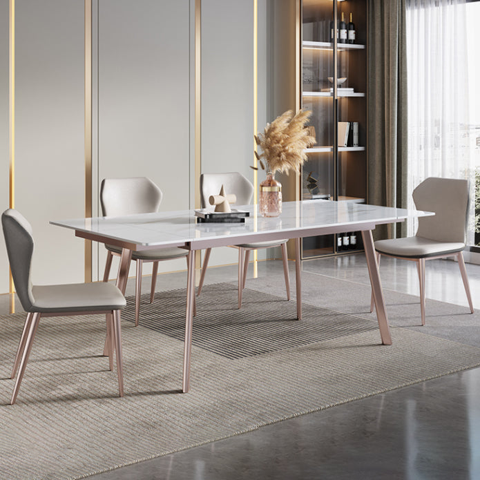 Luxury 1/4/5/7 Pieces Dining Set Sintered Stone Extendable Dining Table with Chairs 5 Pieces: Table, 4 Light Gray Chairs Clearhalo 'Dining Room Sets' 'Dining Tables & Seating' 'dining_room_set' 'furn' 'furn_dining_room_set' 'Furniture' 'furniture_dining_room_set' 'Kitchen & Dining Furniture' 'kitchen&dining_furn' 'kitchen' 4654939
