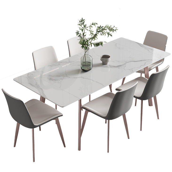 Luxury 1/4/5/7 Pieces Dining Set Sintered Stone Extendable Dining Table with Chairs 7 Pieces: Table, 6 Light Grey Chairs Clearhalo 'Dining Room Sets' 'Dining Tables & Seating' 'dining_room_set' 'furn' 'furn_dining_room_set' 'Furniture' 'furniture_dining_room_set' 'Kitchen & Dining Furniture' 'kitchen&dining_furn' 'kitchen' 4654940
