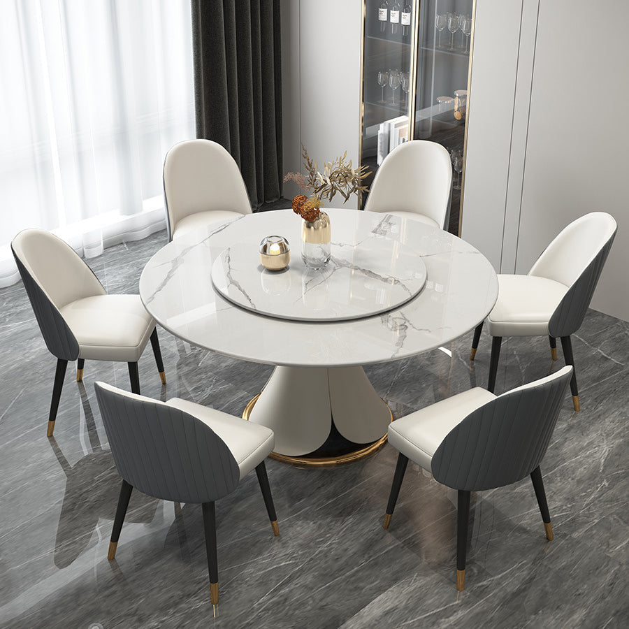 Modern Style 1/4/5/7/9 Pieces Dining Sintered Stone Dining Table Set with Metal Legs 7 Pieces: Table, 6 Chairs Clearhalo 'Dining Room Sets' 'Dining Tables & Seating' 'dining_room_set' 'furn' 'furn_dining_room_set' 'Furniture' 'furniture_dining_room_set' 'Kitchen & Dining Furniture' 'kitchen&dining_furn' 'kitchen' 4654955