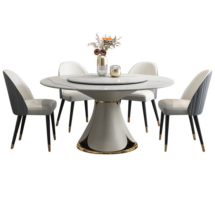Modern Style 1/4/5/7/9 Pieces Dining Sintered Stone Dining Table Set with Metal Legs 5 Pieces: Table, 4 Chairs Clearhalo 'Dining Room Sets' 'Dining Tables & Seating' 'dining_room_set' 'furn' 'furn_dining_room_set' 'Furniture' 'furniture_dining_room_set' 'Kitchen & Dining Furniture' 'kitchen&dining_furn' 'kitchen' 4654966