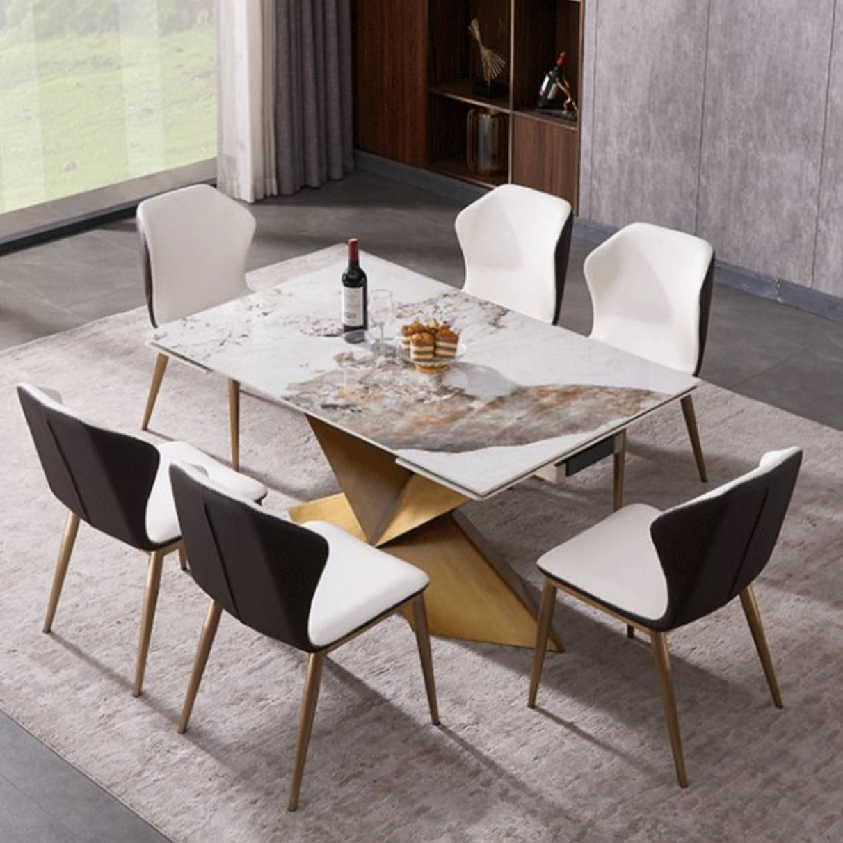 Nordic Glam Style 1/4/5/7 Pieces Dining Sintered Stone Dining Table Set for Kitchen Clearhalo 'Dining Room Sets' 'Dining Tables & Seating' 'dining_room_set' 'furn' 'furn_dining_room_set' 'Furniture' 'furniture_dining_room_set' 'Kitchen & Dining Furniture' 'kitchen&dining_furn' 'kitchen' 4654976