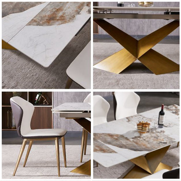 Nordic Glam Style 1/4/5/7 Pieces Dining Sintered Stone Dining Table Set for Kitchen Clearhalo 'Dining Room Sets' 'Dining Tables & Seating' 'dining_room_set' 'furn' 'furn_dining_room_set' 'Furniture' 'furniture_dining_room_set' 'Kitchen & Dining Furniture' 'kitchen&dining_furn' 'kitchen' 4654980