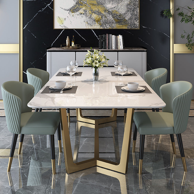 Nordic Glam 1/4/5/6/7 Pieces Dining Sintered Stone Dining Table Set with Metal Legs Clearhalo 'Dining Room Sets' 'Dining Tables & Seating' 'dining_room_set' 'furn' 'furn_dining_room_set' 'Furniture' 'furniture_dining_room_set' 'Kitchen & Dining Furniture' 'kitchen&dining_furn' 'kitchen' 4654988