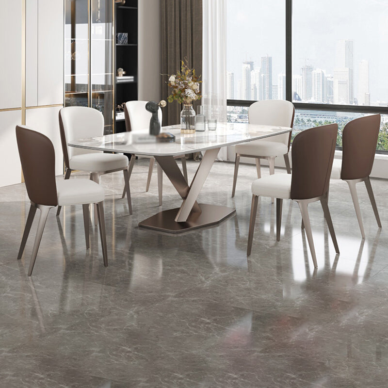 Pedestal 1/2/5/7 Pieces Dining Table Set Stainless Steel Dining Table and Chairs Clearhalo 'Dining Room Sets' 'Dining Tables & Seating' 'dining_room_set' 'furn' 'furn_dining_room_set' 'Furniture' 'furniture_dining_room_set' 'Kitchen & Dining Furniture' 'kitchen&dining_furn' 'kitchen' 4655066