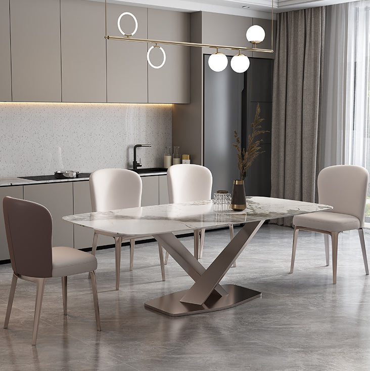 Pedestal 1/2/5/7 Pieces Dining Table Set Stainless Steel Dining Table and Chairs Clearhalo 'Dining Room Sets' 'Dining Tables & Seating' 'dining_room_set' 'furn' 'furn_dining_room_set' 'Furniture' 'furniture_dining_room_set' 'Kitchen & Dining Furniture' 'kitchen&dining_furn' 'kitchen' 4655077