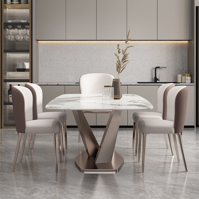 Pedestal 1/2/5/7 Pieces Dining Table Set Stainless Steel Dining Table and Chairs Clearhalo 'Dining Room Sets' 'Dining Tables & Seating' 'dining_room_set' 'furn' 'furn_dining_room_set' 'Furniture' 'furniture_dining_room_set' 'Kitchen & Dining Furniture' 'kitchen&dining_furn' 'kitchen' 4655079