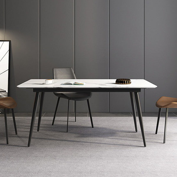 Contemporary Modern Rectangle Stone Table 4 Legs Dinner Room Table White 70.9"L x 35.4"W x 29.5"H Without Chairs Clearhalo ' dining_table' 'Dining Tables & Seating' 'Dining Tables' 'furn' 'furn_dining_table' 'Furniture' 'furniture_dining_table' 'Kitchen & Dining Furniture' 'kitchen&dining_furn' 'kitchen' 'kitchen_dining_table' 4655136
