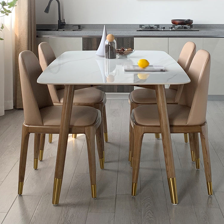 Rectangle Stone Dining table Traditional Luxury Dining Site Table with Wood Legs White 55.1"L x 31.5"W x 29.5"H Without Chairs Clearhalo ' dining_table' 'Dining Tables & Seating' 'Dining Tables' 'furn' 'furn_dining_table' 'Furniture' 'furniture_dining_table' 'Kitchen & Dining Furniture' 'kitchen&dining_furn' 'kitchen' 'kitchen_dining_table' 4655147