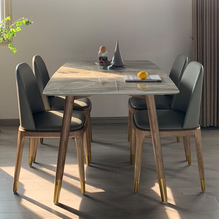 Rectangle Stone Dining table Traditional Luxury Dining Site Table with Wood Legs Gray 51.2"L x 31.5"W x 29.5"H Without Chairs Clearhalo ' dining_table' 'Dining Tables & Seating' 'Dining Tables' 'furn' 'furn_dining_table' 'Furniture' 'furniture_dining_table' 'Kitchen & Dining Furniture' 'kitchen&dining_furn' 'kitchen' 'kitchen_dining_table' 4655148