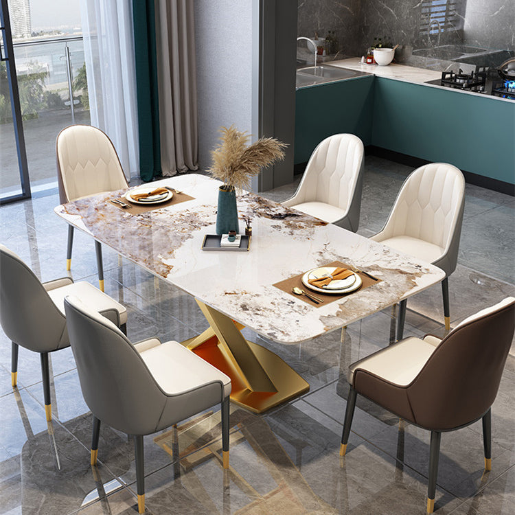 Stone Dining Room Collection Traditional Luxury Pedestal Casual Dining Table White-Gold Without Chairs Clearhalo ' dining_table' 'Dining Tables & Seating' 'Dining Tables' 'furn' 'furn_dining_table' 'Furniture' 'furniture_dining_table' 'Kitchen & Dining Furniture' 'kitchen&dining_furn' 'kitchen' 'kitchen_dining_table' 4655168