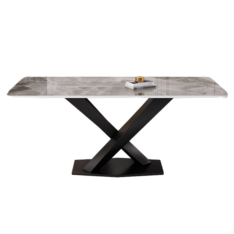 Stone Dining Room Collection Traditional Luxury Pedestal Casual Dining Table Light Gray-Black Without Chairs Clearhalo ' dining_table' 'Dining Tables & Seating' 'Dining Tables' 'furn' 'furn_dining_table' 'Furniture' 'furniture_dining_table' 'Kitchen & Dining Furniture' 'kitchen&dining_furn' 'kitchen' 'kitchen_dining_table' 4655170