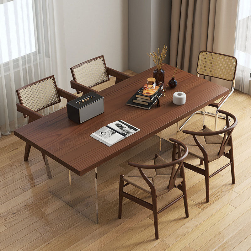 Solid Wood Top Dining Table Contemporary Dining Table with Double Pedestal Base Brown 63"L x 27.6"W x 29.5"H Without Chairs Clearhalo ' dining_table' 'Dining Tables & Seating' 'Dining Tables' 'furn' 'furn_dining_table' 'Furniture' 'furniture_dining_table' 'Kitchen & Dining Furniture' 'kitchen&dining_furn' 'kitchen' 'kitchen_dining_table' 4655270