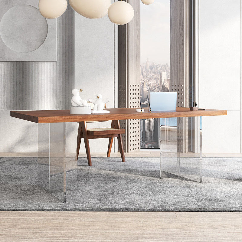 Solid Wood Top Dining Table Contemporary Dining Table with Double Pedestal Base Brown 78.7"L x 31.5"W x 29.5"H Without Chairs Clearhalo ' dining_table' 'Dining Tables & Seating' 'Dining Tables' 'furn' 'furn_dining_table' 'Furniture' 'furniture_dining_table' 'Kitchen & Dining Furniture' 'kitchen&dining_furn' 'kitchen' 'kitchen_dining_table' 4655272