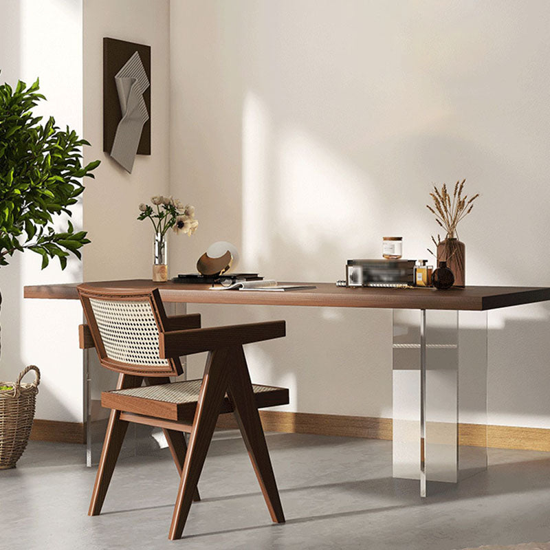 Solid Wood Top Dining Table Contemporary Dining Table with Double Pedestal Base Brown 86.6"L x 35.4"W x 29.5"H Without Chairs Clearhalo ' dining_table' 'Dining Tables & Seating' 'Dining Tables' 'furn' 'furn_dining_table' 'Furniture' 'furniture_dining_table' 'Kitchen & Dining Furniture' 'kitchen&dining_furn' 'kitchen' 'kitchen_dining_table' 4655273