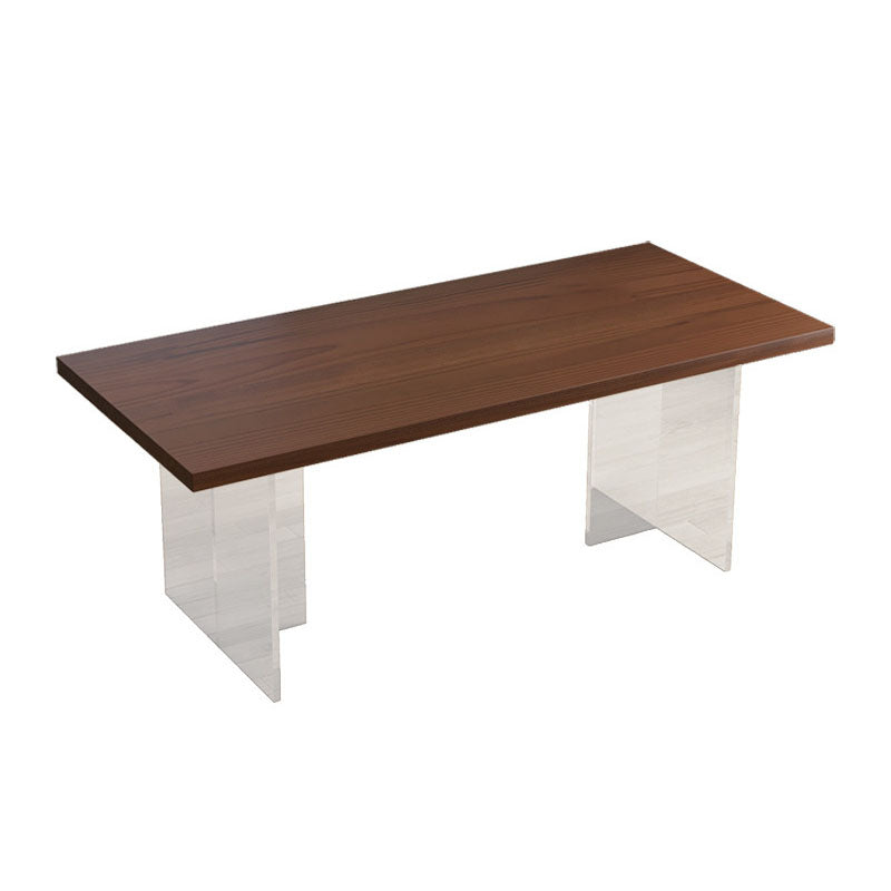 Solid Wood Top Dining Table Contemporary Dining Table with Double Pedestal Base Brown Without Chairs Clearhalo ' dining_table' 'Dining Tables & Seating' 'Dining Tables' 'furn' 'furn_dining_table' 'Furniture' 'furniture_dining_table' 'Kitchen & Dining Furniture' 'kitchen&dining_furn' 'kitchen' 'kitchen_dining_table' 4655274