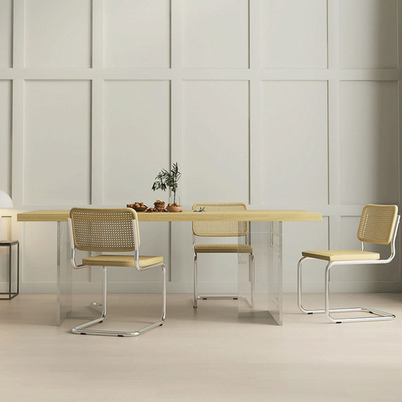 Solid Wood Top Dining Table Contemporary Dining Table with Double Pedestal Base Natural Without Chairs Clearhalo ' dining_table' 'Dining Tables & Seating' 'Dining Tables' 'furn' 'furn_dining_table' 'Furniture' 'furniture_dining_table' 'Kitchen & Dining Furniture' 'kitchen&dining_furn' 'kitchen' 'kitchen_dining_table' 4655280