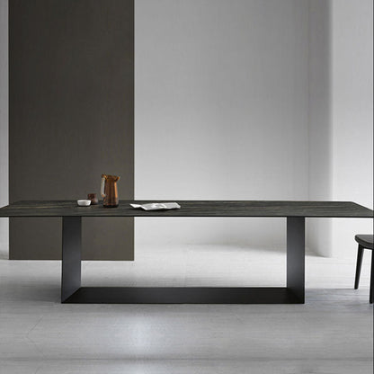 Rectangle Stone and Metal Dining table Modern Trestle Base Dining Table Black Without Chairs Clearhalo ' dining_table' 'Dining Tables & Seating' 'Dining Tables' 'furn' 'furn_dining_table' 'Furniture' 'furniture_dining_table' 'Kitchen & Dining Furniture' 'kitchen&dining_furn' 'kitchen' 'kitchen_dining_table' 4655290
