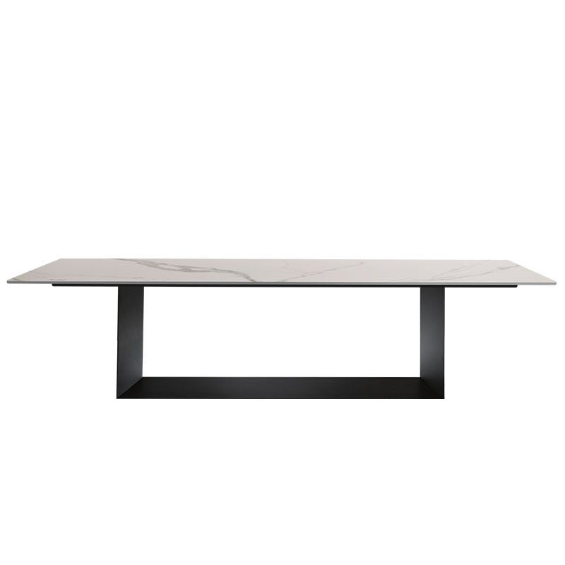 Rectangle Stone and Metal Dining table Modern Trestle Base Dining Table White-Black Without Chairs Clearhalo ' dining_table' 'Dining Tables & Seating' 'Dining Tables' 'furn' 'furn_dining_table' 'Furniture' 'furniture_dining_table' 'Kitchen & Dining Furniture' 'kitchen&dining_furn' 'kitchen' 'kitchen_dining_table' 4655291
