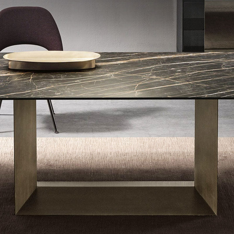 Rectangle Stone and Metal Dining table Modern Trestle Base Dining Table Clearhalo ' dining_table' 'Dining Tables & Seating' 'Dining Tables' 'furn' 'furn_dining_table' 'Furniture' 'furniture_dining_table' 'Kitchen & Dining Furniture' 'kitchen&dining_furn' 'kitchen' 'kitchen_dining_table' 4655292