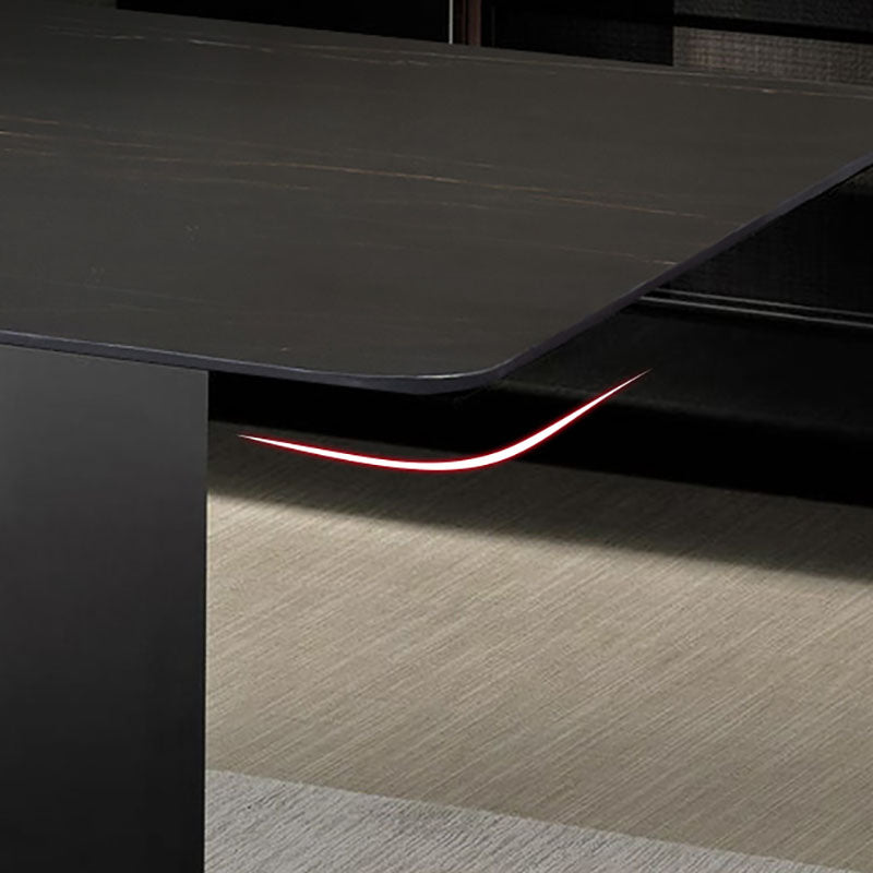 Rectangle Stone and Metal Dining table Modern Trestle Base Dining Table Clearhalo ' dining_table' 'Dining Tables & Seating' 'Dining Tables' 'furn' 'furn_dining_table' 'Furniture' 'furniture_dining_table' 'Kitchen & Dining Furniture' 'kitchen&dining_furn' 'kitchen' 'kitchen_dining_table' 4655295