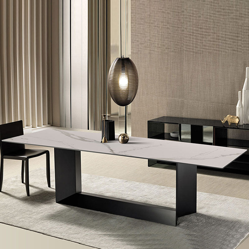 Rectangle Stone and Metal Dining table Modern Trestle Base Dining Table Clearhalo ' dining_table' 'Dining Tables & Seating' 'Dining Tables' 'furn' 'furn_dining_table' 'Furniture' 'furniture_dining_table' 'Kitchen & Dining Furniture' 'kitchen&dining_furn' 'kitchen' 'kitchen_dining_table' 4655296