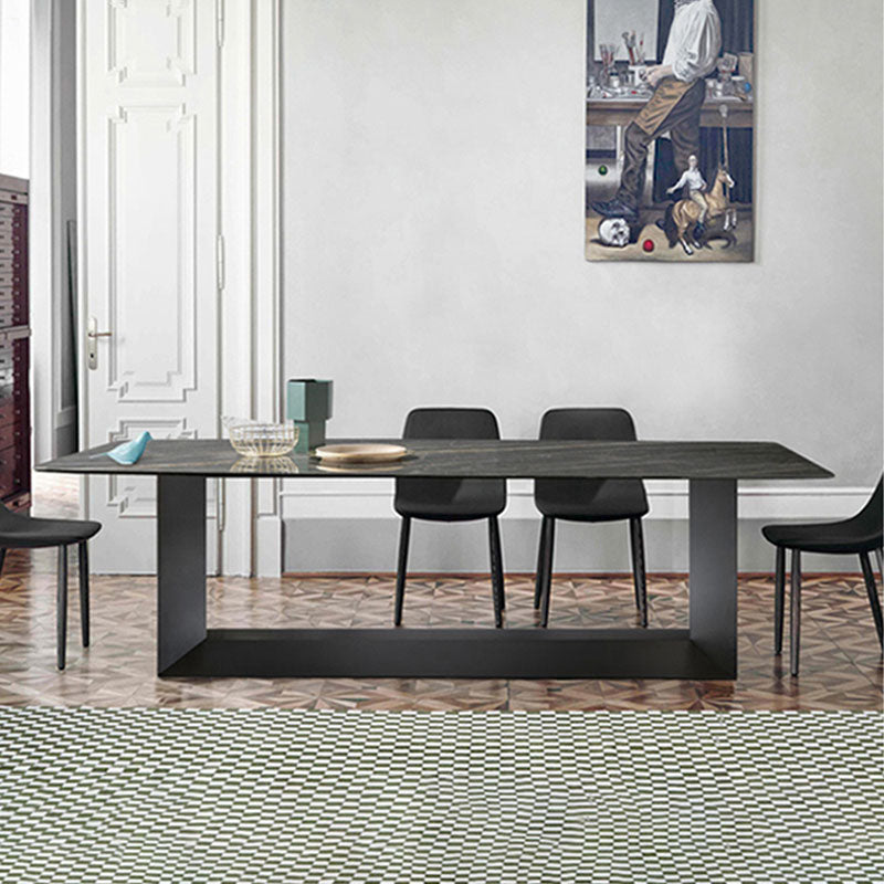 Rectangle Stone and Metal Dining table Modern Trestle Base Dining Table Clearhalo ' dining_table' 'Dining Tables & Seating' 'Dining Tables' 'furn' 'furn_dining_table' 'Furniture' 'furniture_dining_table' 'Kitchen & Dining Furniture' 'kitchen&dining_furn' 'kitchen' 'kitchen_dining_table' 4655297