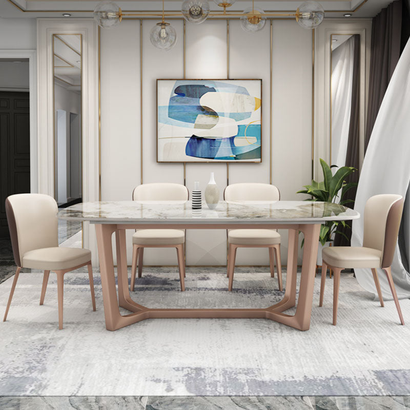 Sintered Stone Table for Restaurant Modern Rectangle Dining Table with Trestle Base Pandora Gold Without Chairs Clearhalo ' dining_table' 'Dining Tables & Seating' 'Dining Tables' 'furn' 'furn_dining_table' 'Furniture' 'furniture_dining_table' 'Kitchen & Dining Furniture' 'kitchen&dining_furn' 'kitchen' 'kitchen_dining_table' 4655305
