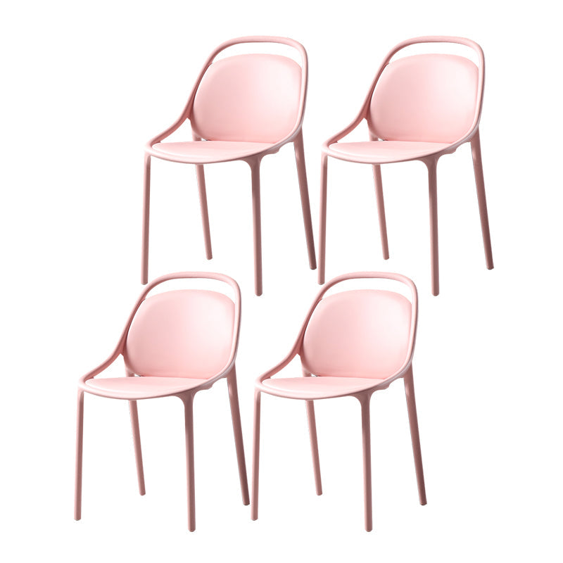 Modern Style Stackable Chairs Dining Armless Chairs with Plastic Legs for Kitchen Pink 4 Piece Set Clearhalo ' kitchen&dining_furn' 'Dining Chairs' 'Dining Tables & Seating' 'dining_chair' 'furn' 'furn_dining_chair' 'Furniture' 'furniture_dining_chair' 'Kitchen & Dining Furniture' 'kitchen' 4655339