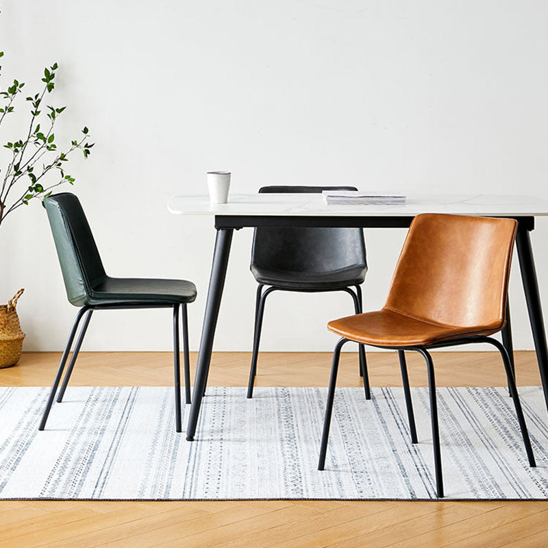 Industrial Design Armless Solid Back Chair for Kitchen Leather Dining Side Chair Clearhalo ' kitchen&dining_furn' 'Dining Chairs' 'Dining Tables & Seating' 'dining_chair' 'furn' 'furn_dining_chair' 'Furniture' 'furniture_dining_chair' 'Kitchen & Dining Furniture' 'kitchen' 4655350