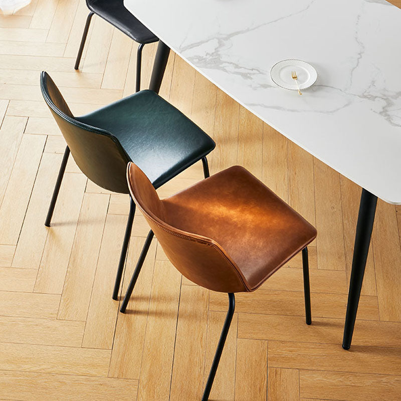 Industrial Design Armless Solid Back Chair for Kitchen Leather Dining Side Chair Clearhalo ' kitchen&dining_furn' 'Dining Chairs' 'Dining Tables & Seating' 'dining_chair' 'furn' 'furn_dining_chair' 'Furniture' 'furniture_dining_chair' 'Kitchen & Dining Furniture' 'kitchen' 4655353