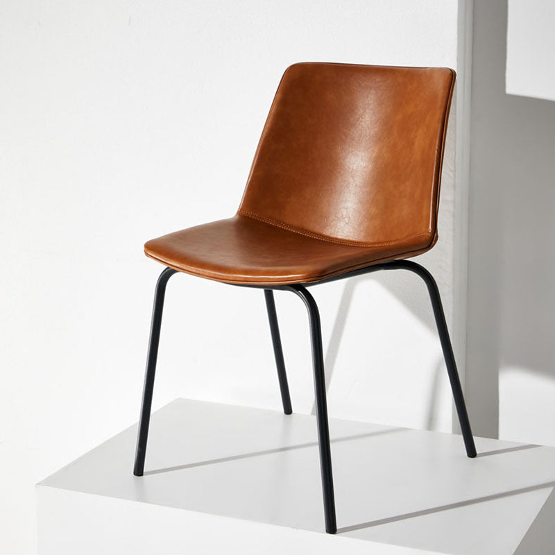 Industrial Design Armless Solid Back Chair for Kitchen Leather Dining Side Chair Clearhalo ' kitchen&dining_furn' 'Dining Chairs' 'Dining Tables & Seating' 'dining_chair' 'furn' 'furn_dining_chair' 'Furniture' 'furniture_dining_chair' 'Kitchen & Dining Furniture' 'kitchen' 4655363