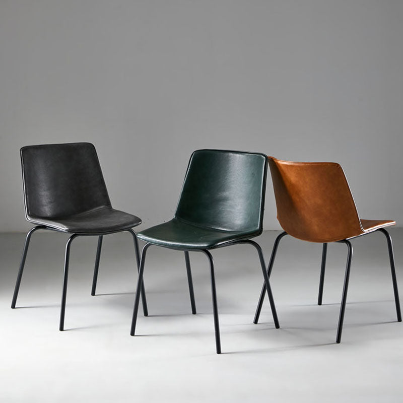 Industrial Design Armless Solid Back Chair for Kitchen Leather Dining Side Chair Clearhalo ' kitchen&dining_furn' 'Dining Chairs' 'Dining Tables & Seating' 'dining_chair' 'furn' 'furn_dining_chair' 'Furniture' 'furniture_dining_chair' 'Kitchen & Dining Furniture' 'kitchen' 4655365