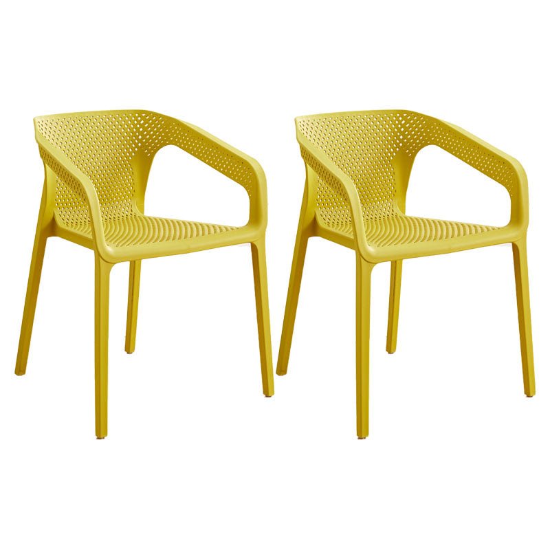 Modern Restaurant Solid Back Arm Chair Matte Finish Plastic Dining Chair Yellow Set of 2 Clearhalo ' kitchen&dining_furn' 'Dining Chairs' 'Dining Tables & Seating' 'dining_chair' 'Furniture' 'furniture_dining_chair' 'Kitchen & Dining Furniture' 'kitchen' 4655445