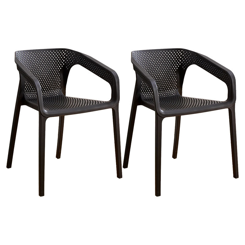 Modern Restaurant Solid Back Arm Chair Matte Finish Plastic Dining Chair Black Set of 2 Clearhalo ' kitchen&dining_furn' 'Dining Chairs' 'Dining Tables & Seating' 'dining_chair' 'Furniture' 'furniture_dining_chair' 'Kitchen & Dining Furniture' 'kitchen' 4655452