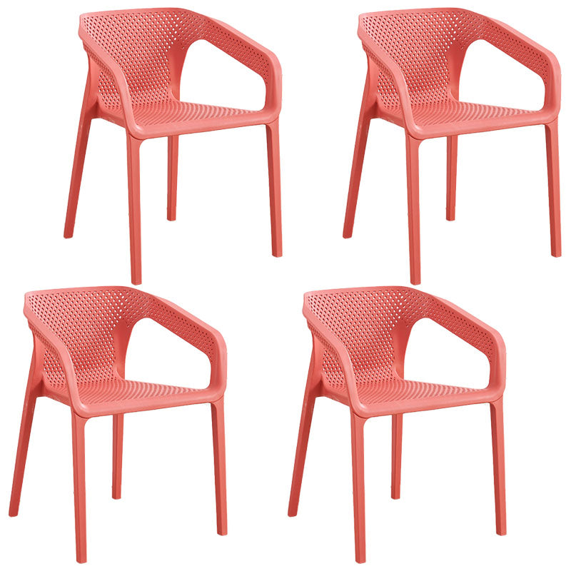 Modern Restaurant Solid Back Arm Chair Matte Finish Plastic Dining Chair Light Red Set of 4 Clearhalo ' kitchen&dining_furn' 'Dining Chairs' 'Dining Tables & Seating' 'dining_chair' 'Furniture' 'furniture_dining_chair' 'Kitchen & Dining Furniture' 'kitchen' 4655481