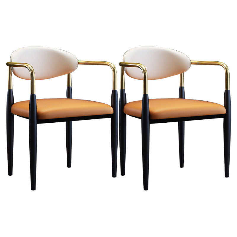 Modern Meeting Room Open Arm Chair Matte Finish Leather Dining Chair Orange 2 Piece Set Clearhalo ' kitchen&dining_furn' 'Dining Chairs' 'Dining Tables & Seating' 'dining_chair' 'furn' 'furn_dining_chair' 'Furniture' 'furniture_dining_chair' 'Kitchen & Dining Furniture' 'kitchen' 4655498