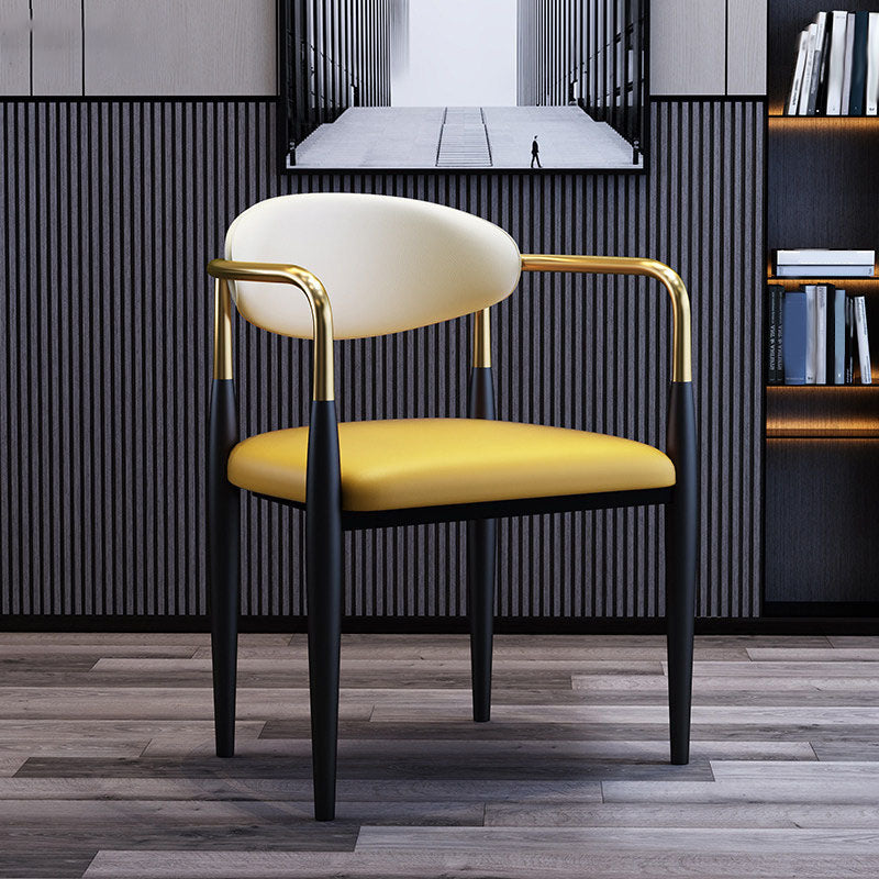 Modern Meeting Room Open Arm Chair Matte Finish Leather Dining Chair Yellow 1 Piece Clearhalo ' kitchen&dining_furn' 'Dining Chairs' 'Dining Tables & Seating' 'dining_chair' 'furn' 'furn_dining_chair' 'Furniture' 'furniture_dining_chair' 'Kitchen & Dining Furniture' 'kitchen' 4655520