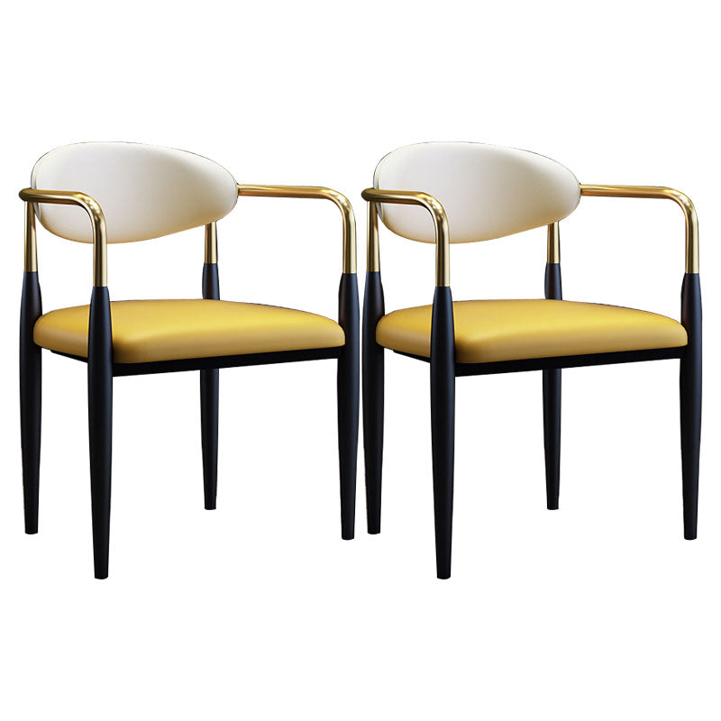 Modern Meeting Room Open Arm Chair Matte Finish Leather Dining Chair Yellow 2 Piece Set Clearhalo ' kitchen&dining_furn' 'Dining Chairs' 'Dining Tables & Seating' 'dining_chair' 'furn' 'furn_dining_chair' 'Furniture' 'furniture_dining_chair' 'Kitchen & Dining Furniture' 'kitchen' 4655521