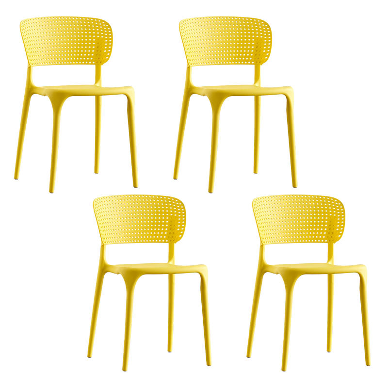 Colorful Plastic Dining Armless Chairs Nordic Style Open Back Side Chair Yellow 4 Piece Set Clearhalo ' kitchen&dining_furn' 'Dining Chairs' 'Dining Tables & Seating' 'dining_chair' 'furn' 'furn_dining_chair' 'Furniture' 'furniture_dining_chair' 'Kitchen & Dining Furniture' 'kitchen' 4655685