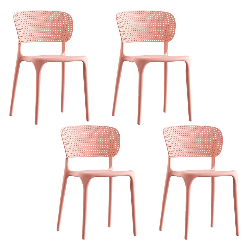 Colorful Plastic Dining Armless Chairs Nordic Style Open Back Side Chair Pink 4 Piece Set Clearhalo ' kitchen&dining_furn' 'Dining Chairs' 'Dining Tables & Seating' 'dining_chair' 'furn' 'furn_dining_chair' 'Furniture' 'furniture_dining_chair' 'Kitchen & Dining Furniture' 'kitchen' 4655693